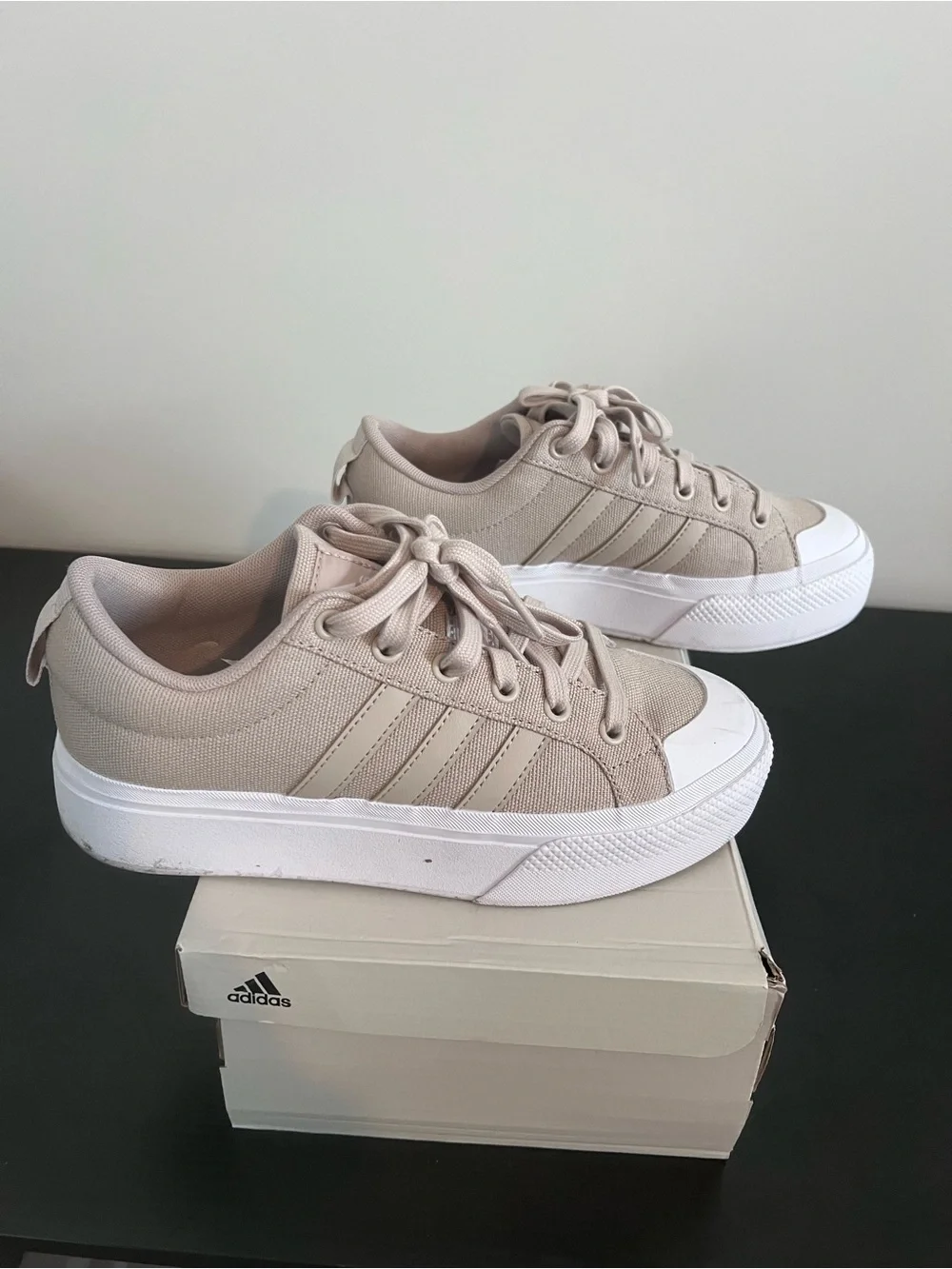 adidas Platform Canvas Sneakers in Light Beige and White